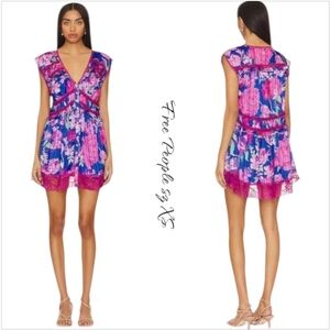 Free People Woman's Dress Spring Fling V- Neck Sheer Chiffon Floral Mini